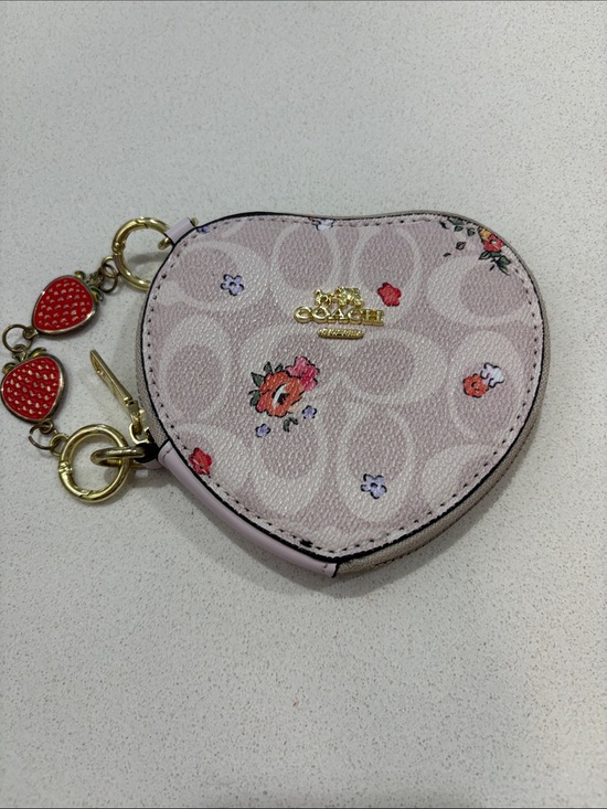 Coach Accessories - Coach Light Pink Floral Heart Coin Pouch Keyring
